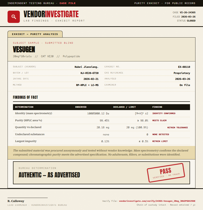 Vesugen Purity (HPLC) report by VendorInvestigate